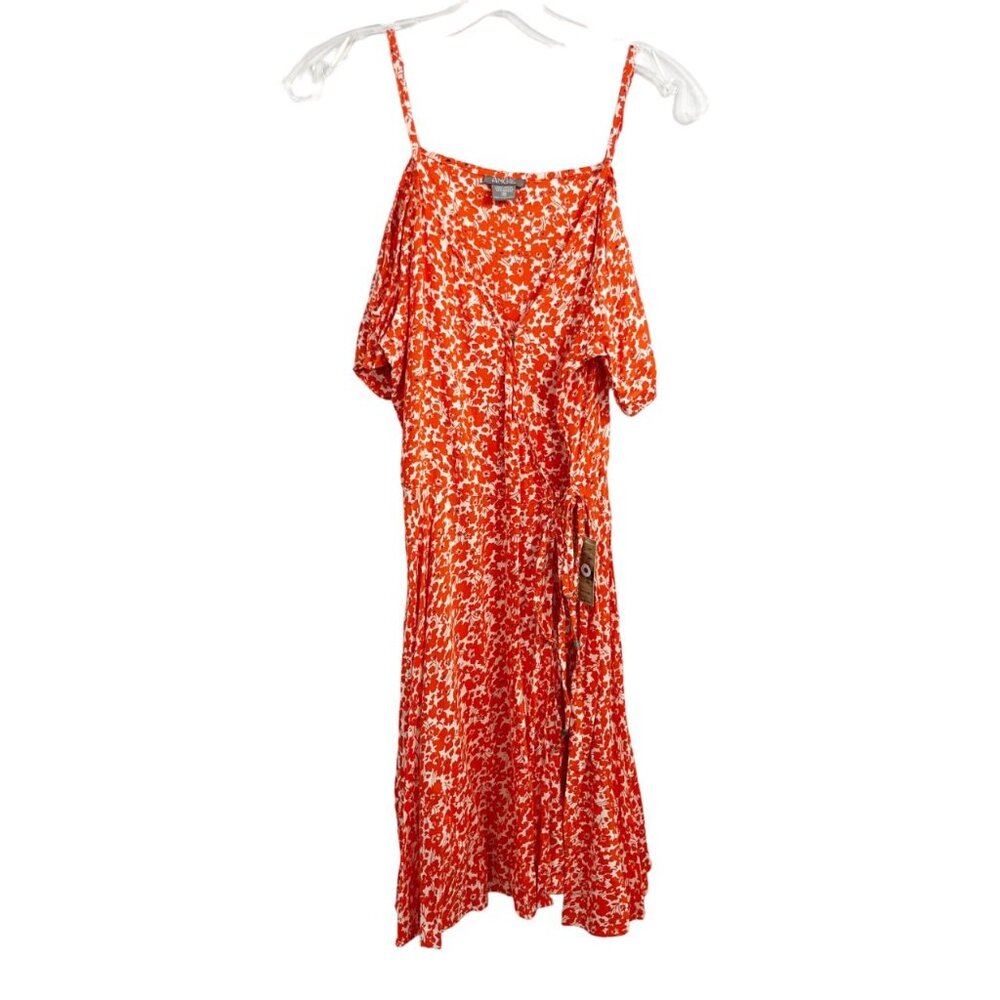 NEW Angie Orchard Wrap Dress Orange White Floral Cold Shoulder - Size Small